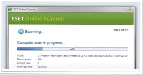 Počítač kontrolujeme na prítomnosť vírusov pomocou skenera ESET Online Scanner.